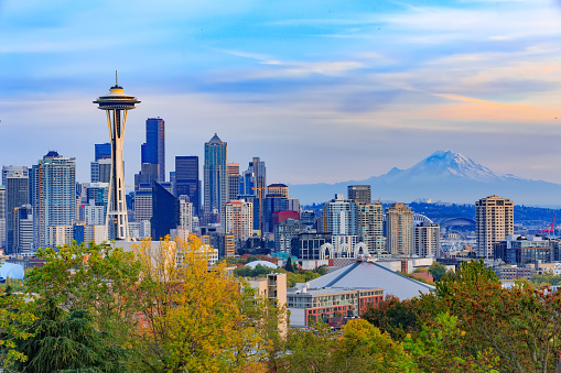 Seattle Downtown And Space Needle View, Washington, Usa