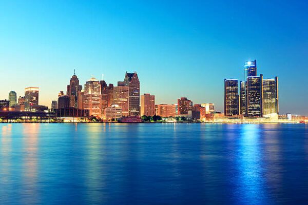 View Of Detroit River And Skyline.