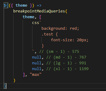 Max Width media query example configured commerce