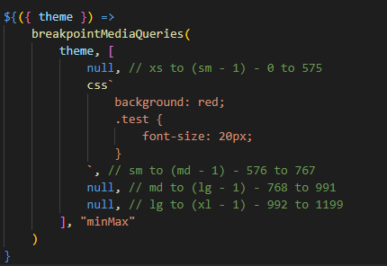 minMax Width media query example configured commerce