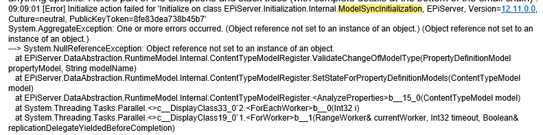 Modelsyninit Exception - unique upgrade challenge