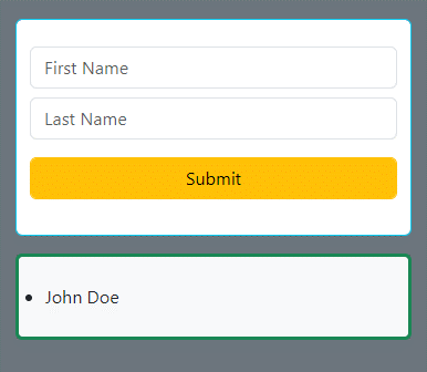 Result after the form is submitted using useFormStatus