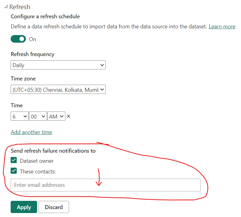 Powerbi Service Dataset Failure Notification Configuration