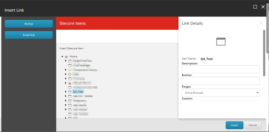 Sitecore Internal Link Dialog Sheer Ui