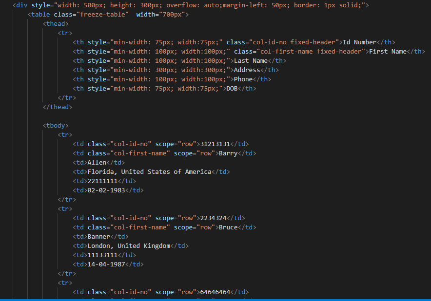 Freezing Row and Column in HTML Table Using CSS Blogs Perficient