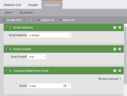 Screenshot of Marketo Deletion List