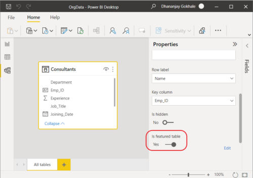 Screenshot Powerbi Featured Table