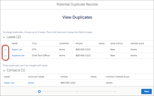 Screenshot of Salesforce Merge Duplicate Leads In Lightning Experience to Sync to Marketing Automation Tool Like Marketo