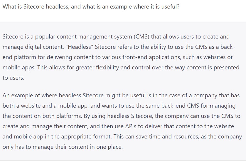 Sitecore headless explanation by GPT