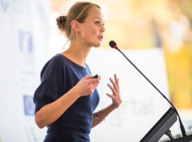 Pretty, Young Business Woman Giving A Presentation