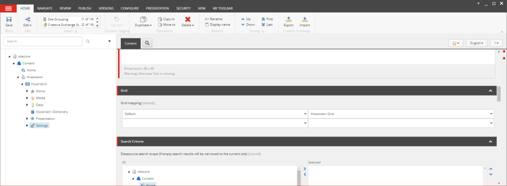 Sxa Lift And Shift Settings Grid