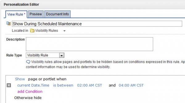WebSphere Portal Personalization Show Portlet Rule