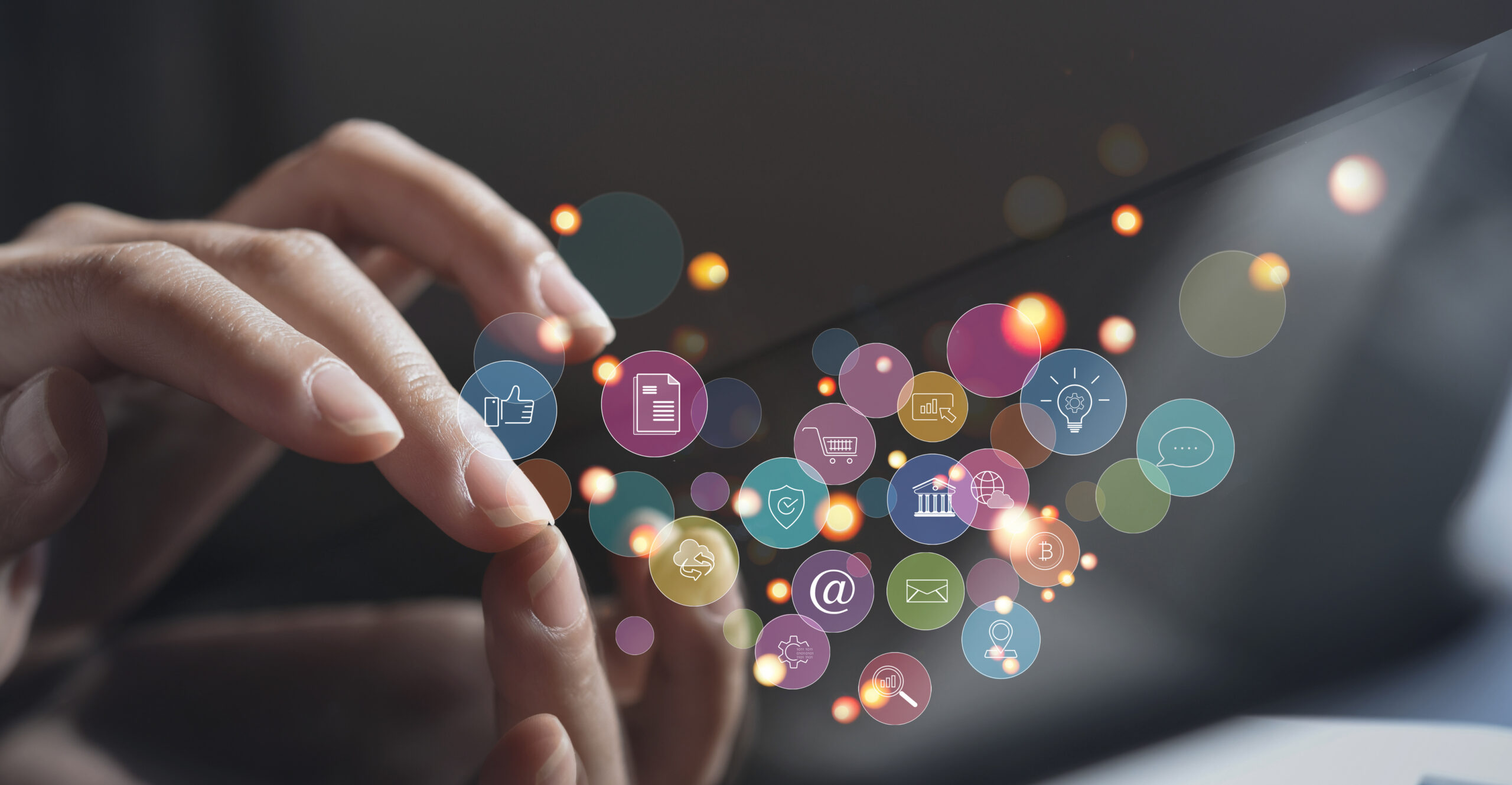 Internet Of Things Iot, Digital Marketing, Online Shopping Concept, Woman Using Digital Tablet With Internet Network Connection, Social Media, Technology Icons