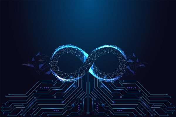 Devops And Continuous Integration Concept With Glowing Polygonal Infinity Symbol Loop