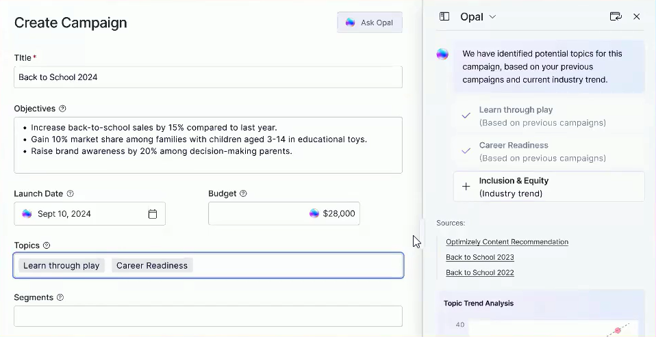 AI-powered campaign generation with Optimizely Opal