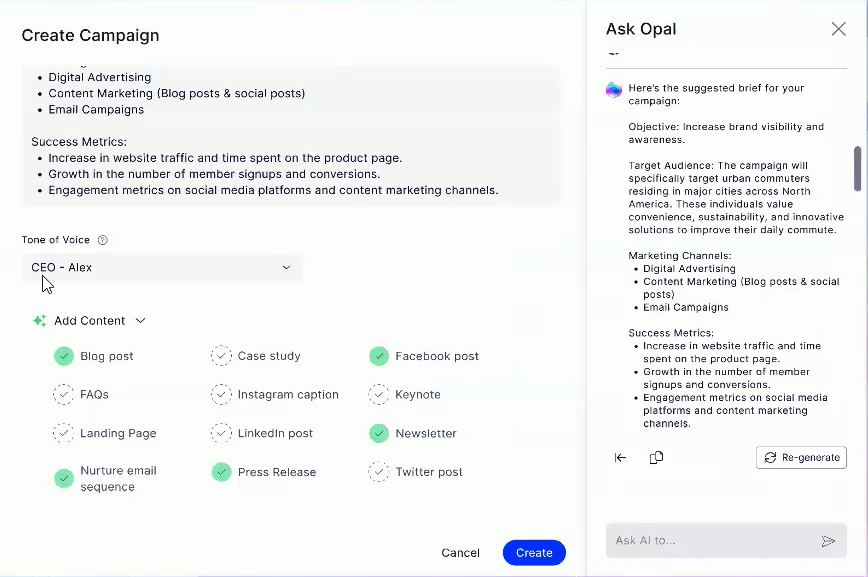 AI-powered campaign generation with Opal