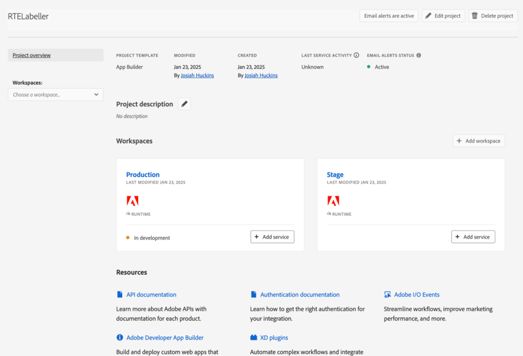 Adobe Developer Console Project