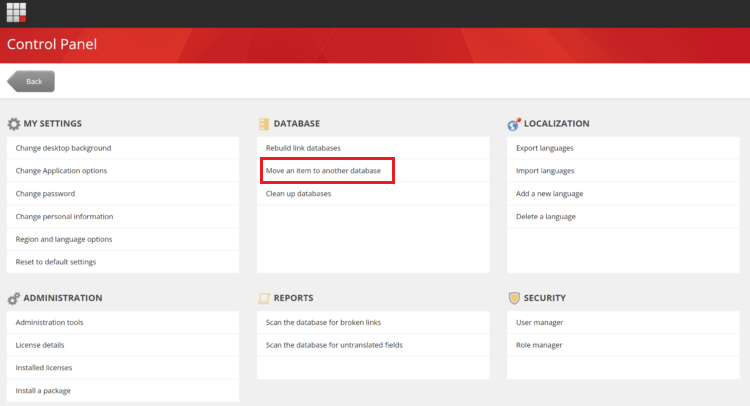 Controlpanel Moveitemtootherdb