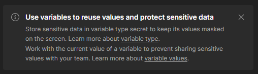 Postman's sensitive variables notification.